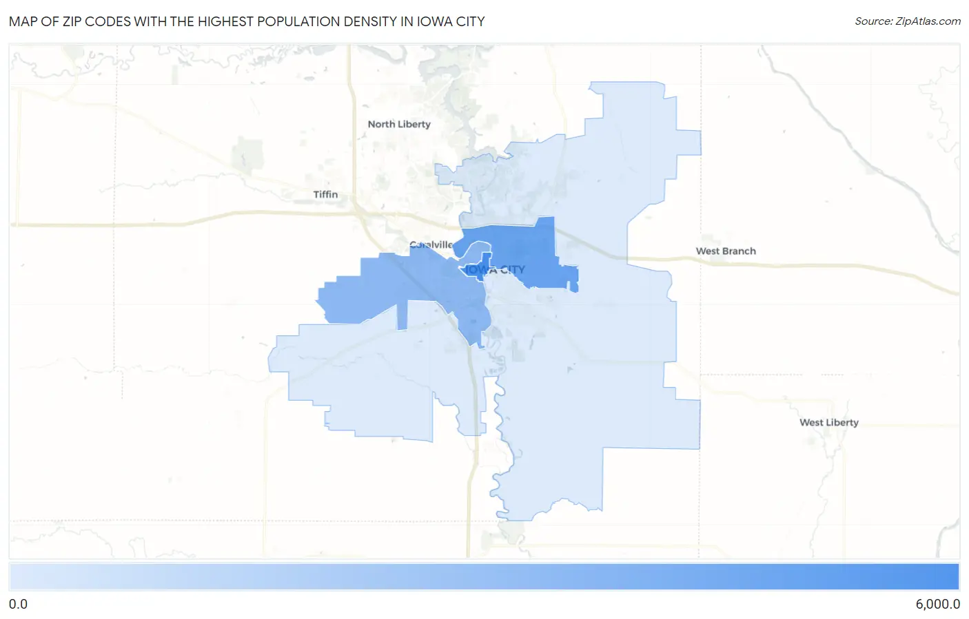 Zip Codes with the Highest Population Density in Iowa City Map
