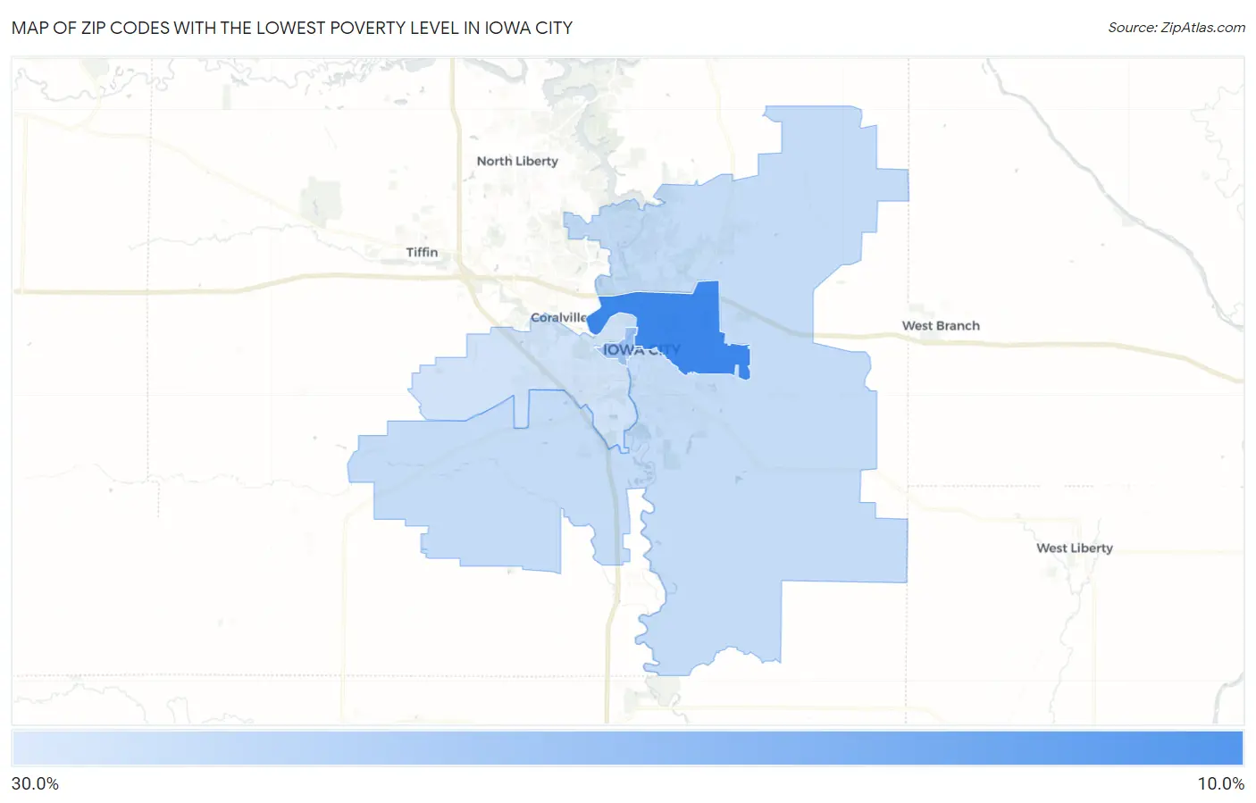 Zip Codes with the Lowest Poverty Level in Iowa City Map