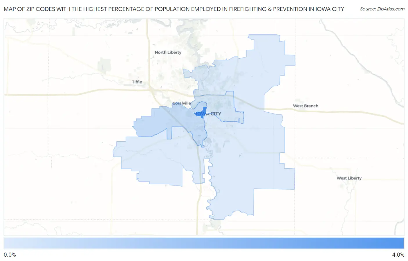 Zip Codes with the Highest Percentage of Population Employed in Firefighting & Prevention in Iowa City Map