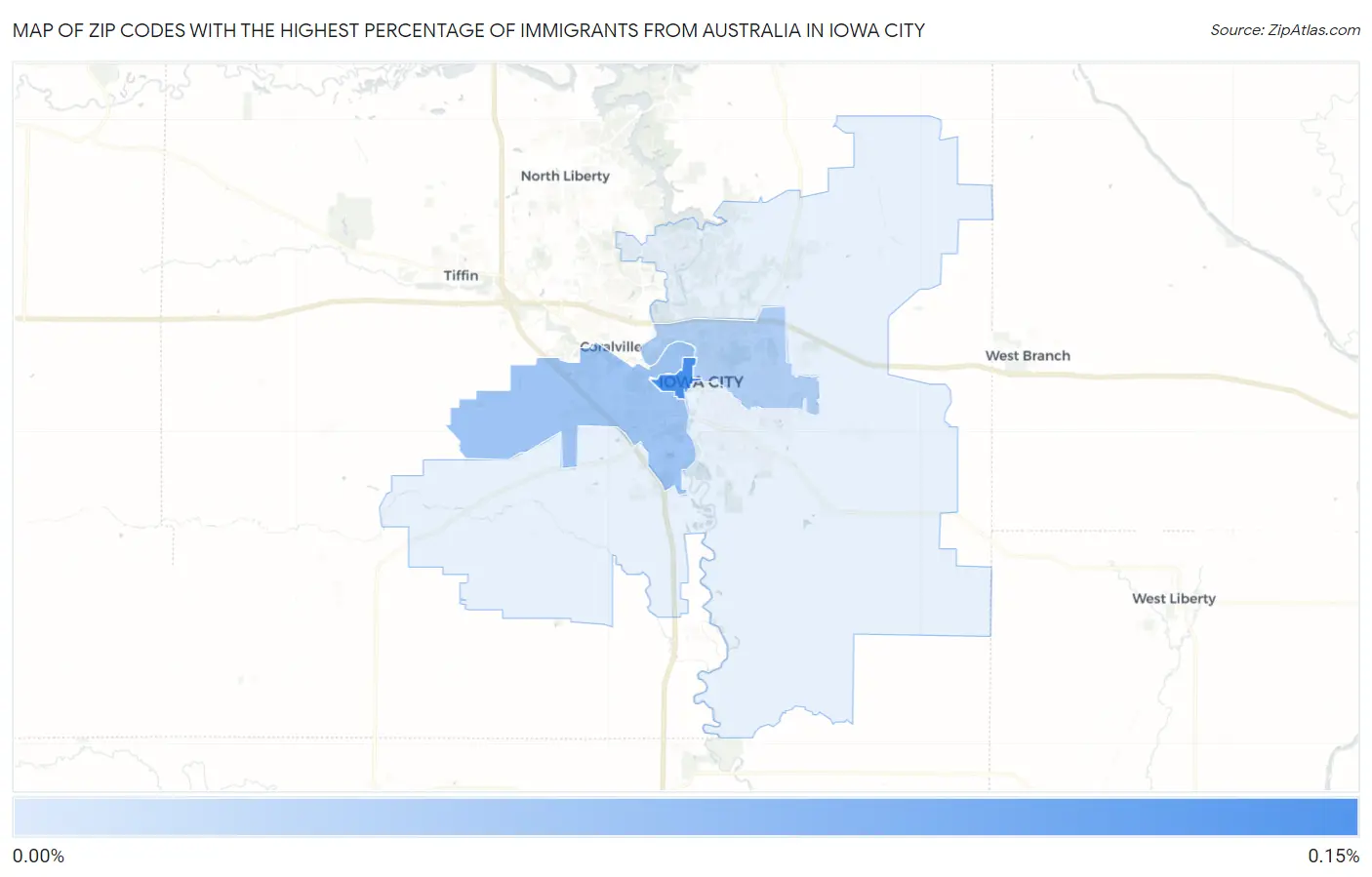 Zip Codes with the Highest Percentage of Immigrants from Australia in Iowa City Map