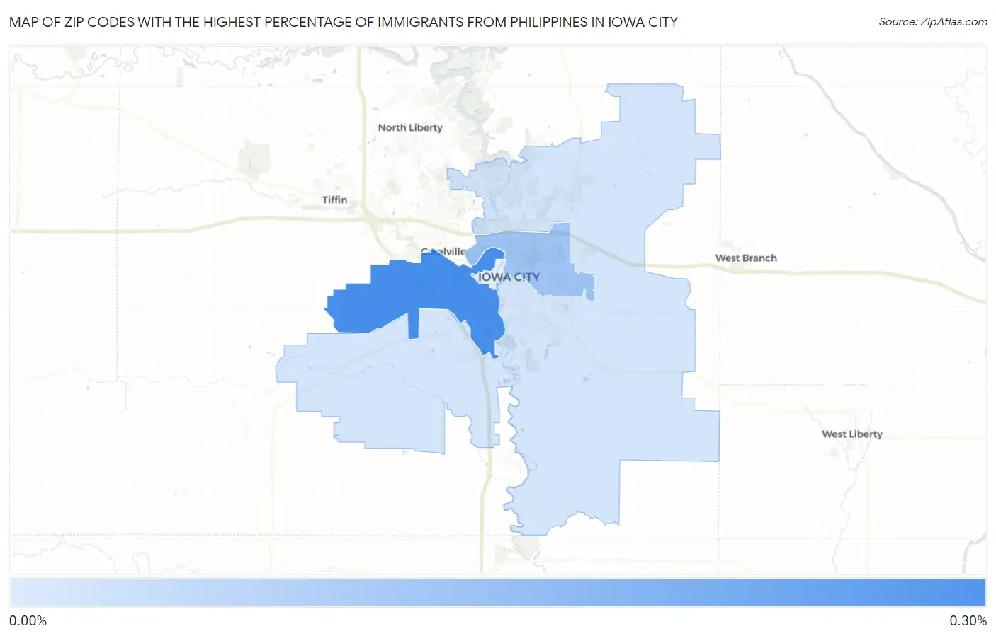 Zip Codes with the Highest Percentage of Immigrants from Philippines in Iowa City Map