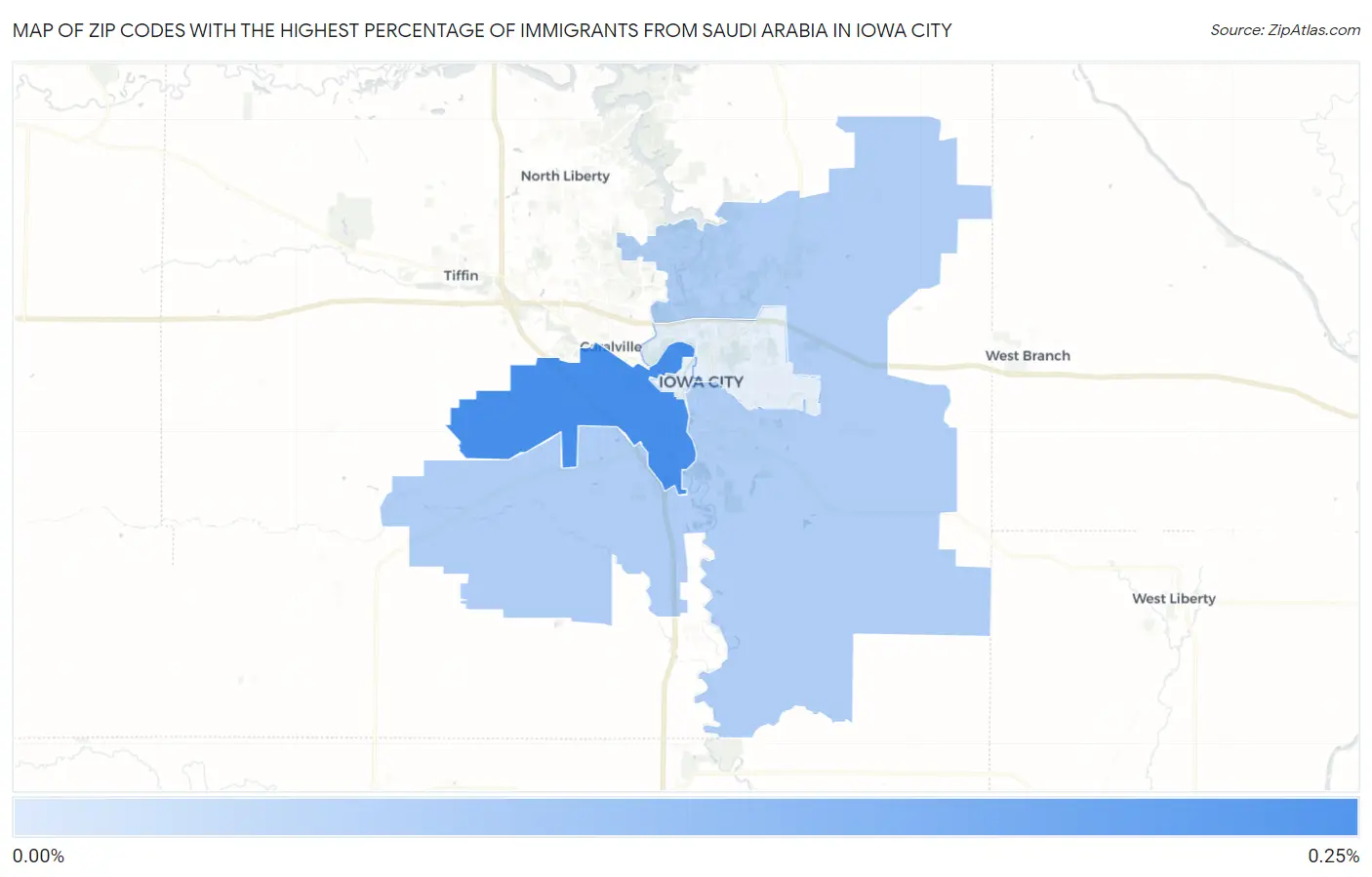 Zip Codes with the Highest Percentage of Immigrants from Saudi Arabia in Iowa City Map