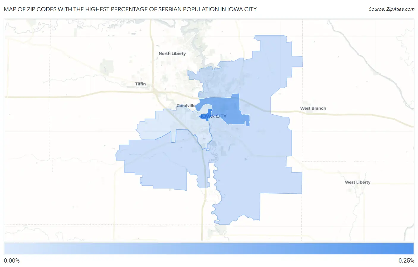 Zip Codes with the Highest Percentage of Serbian Population in Iowa City Map