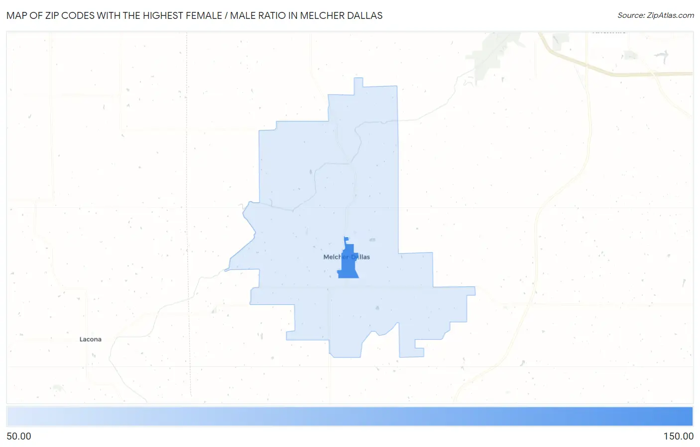 Zip Codes with the Highest Female / Male Ratio in Melcher Dallas Map