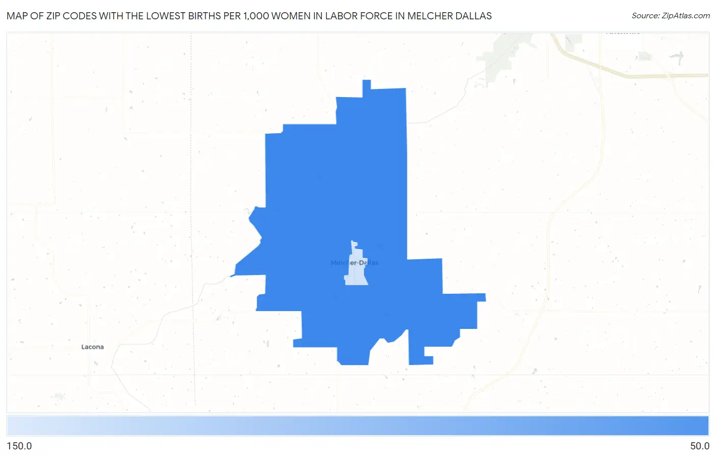 Zip Codes with the Lowest Births per 1,000 Women in Labor Force in Melcher Dallas Map