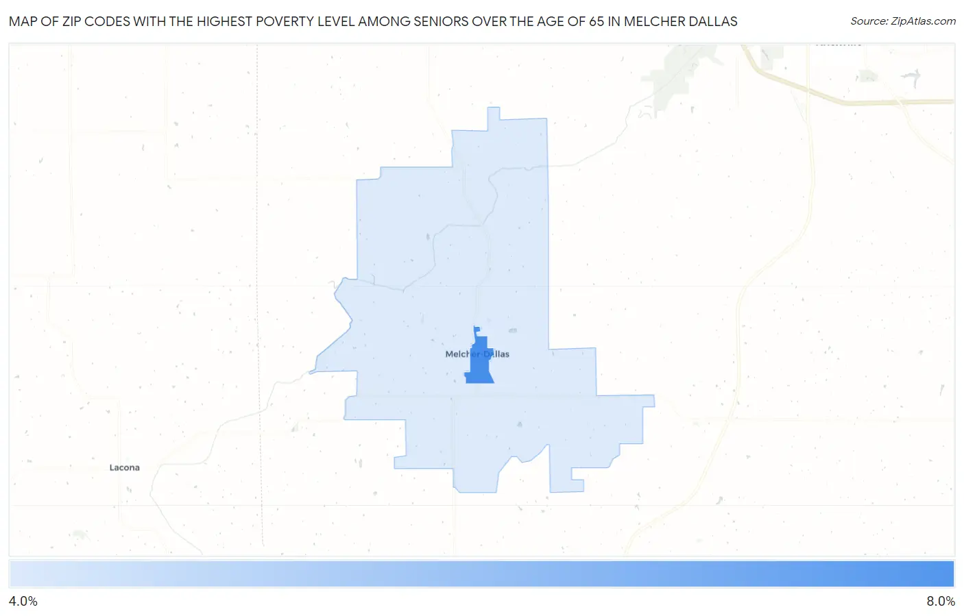 Zip Codes with the Highest Poverty Level Among Seniors Over the Age of 65 in Melcher Dallas Map
