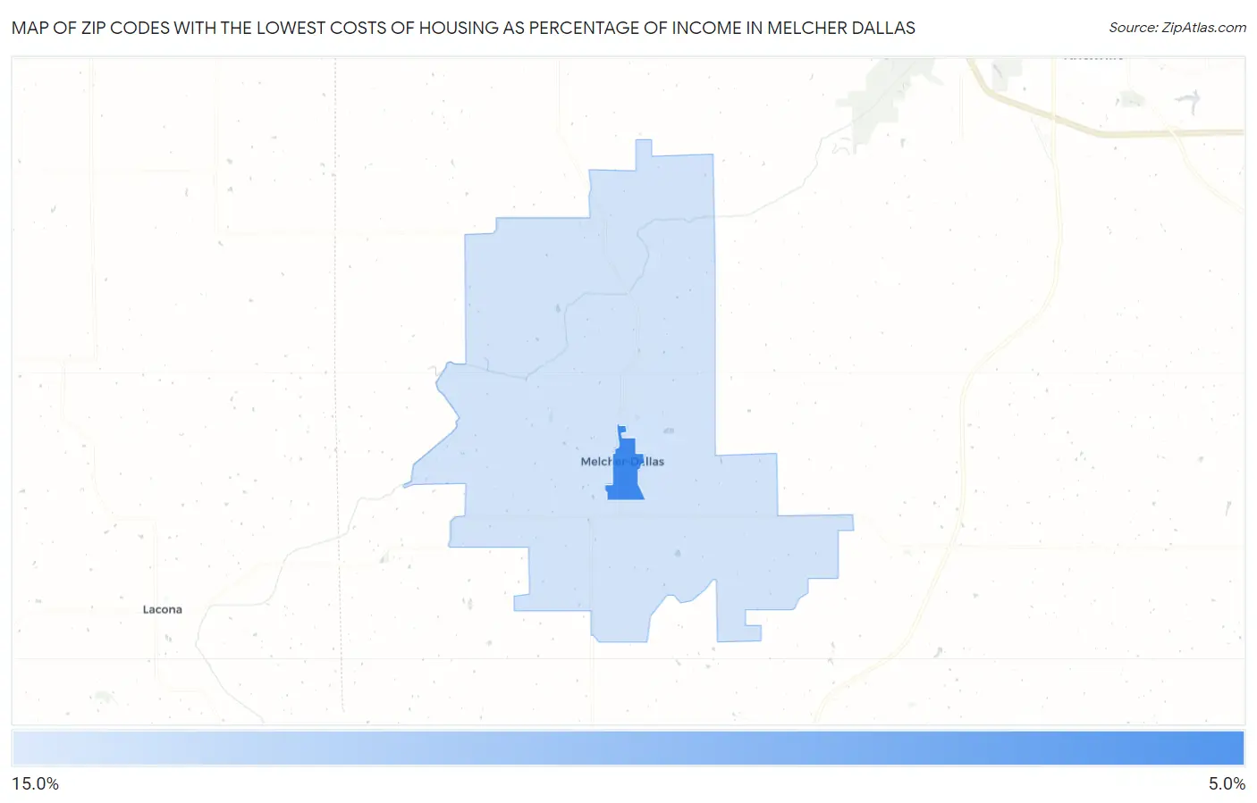 Zip Codes with the Lowest Costs of Housing as Percentage of Income in Melcher Dallas Map