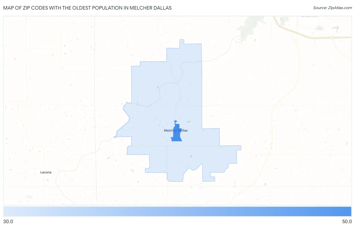 Zip Codes with the Oldest Population in Melcher Dallas Map