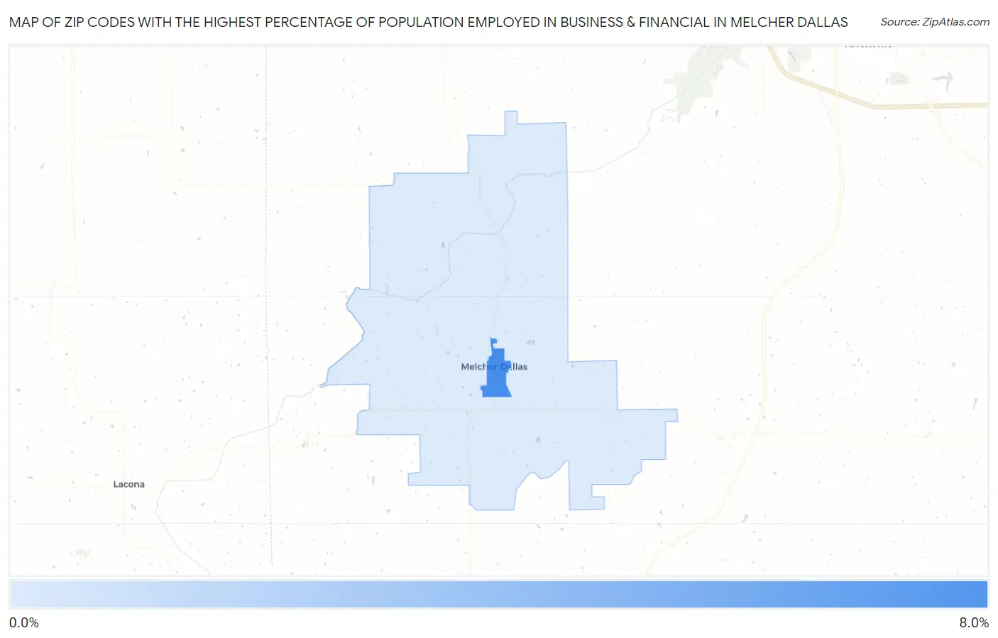 Zip Codes with the Highest Percentage of Population Employed in Business & Financial in Melcher Dallas Map