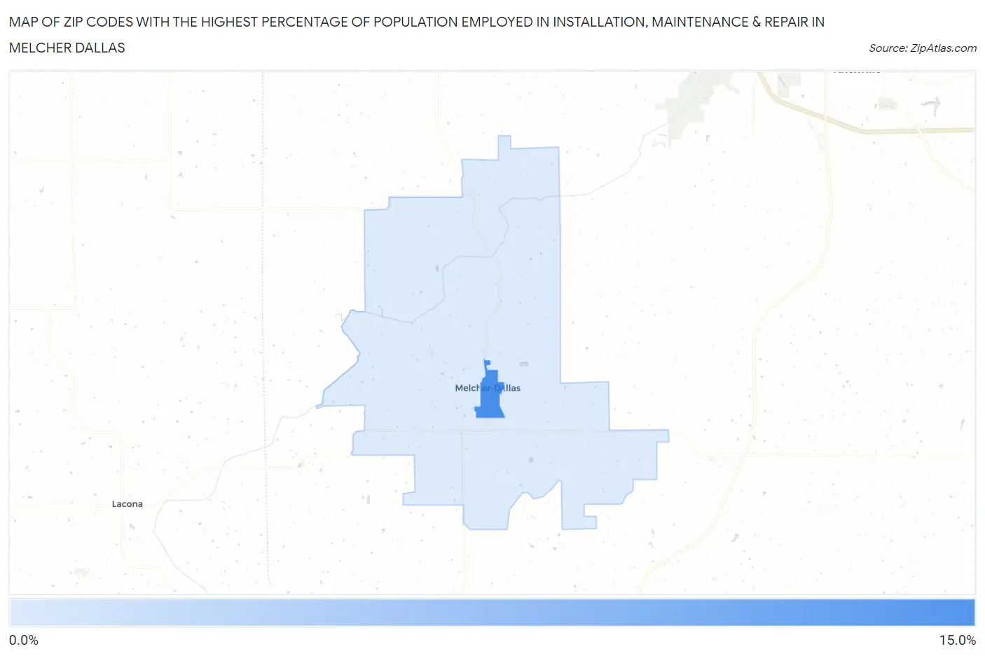 Zip Codes with the Highest Percentage of Population Employed in Installation, Maintenance & Repair in Melcher Dallas Map