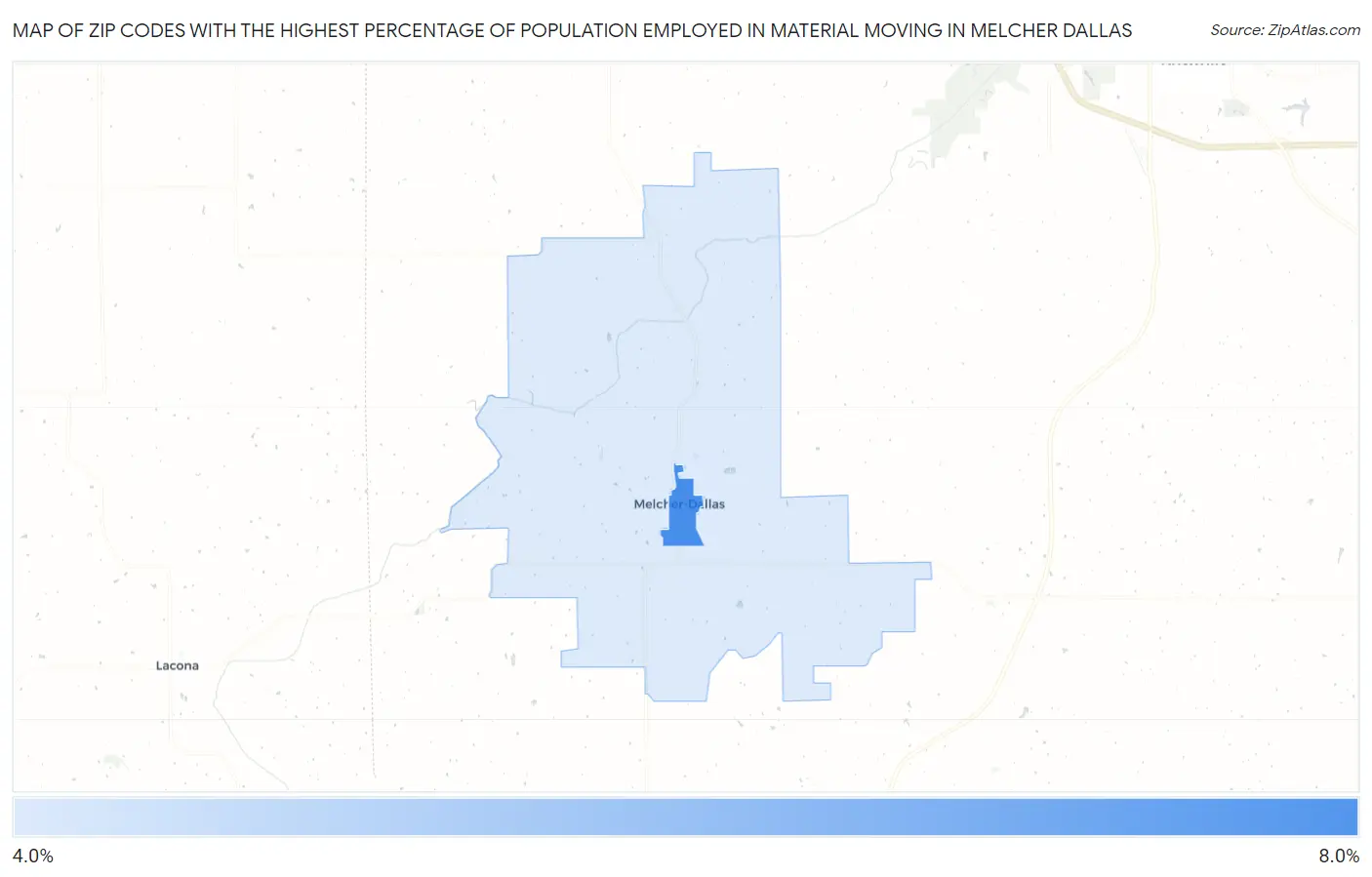 Zip Codes with the Highest Percentage of Population Employed in Material Moving in Melcher Dallas Map