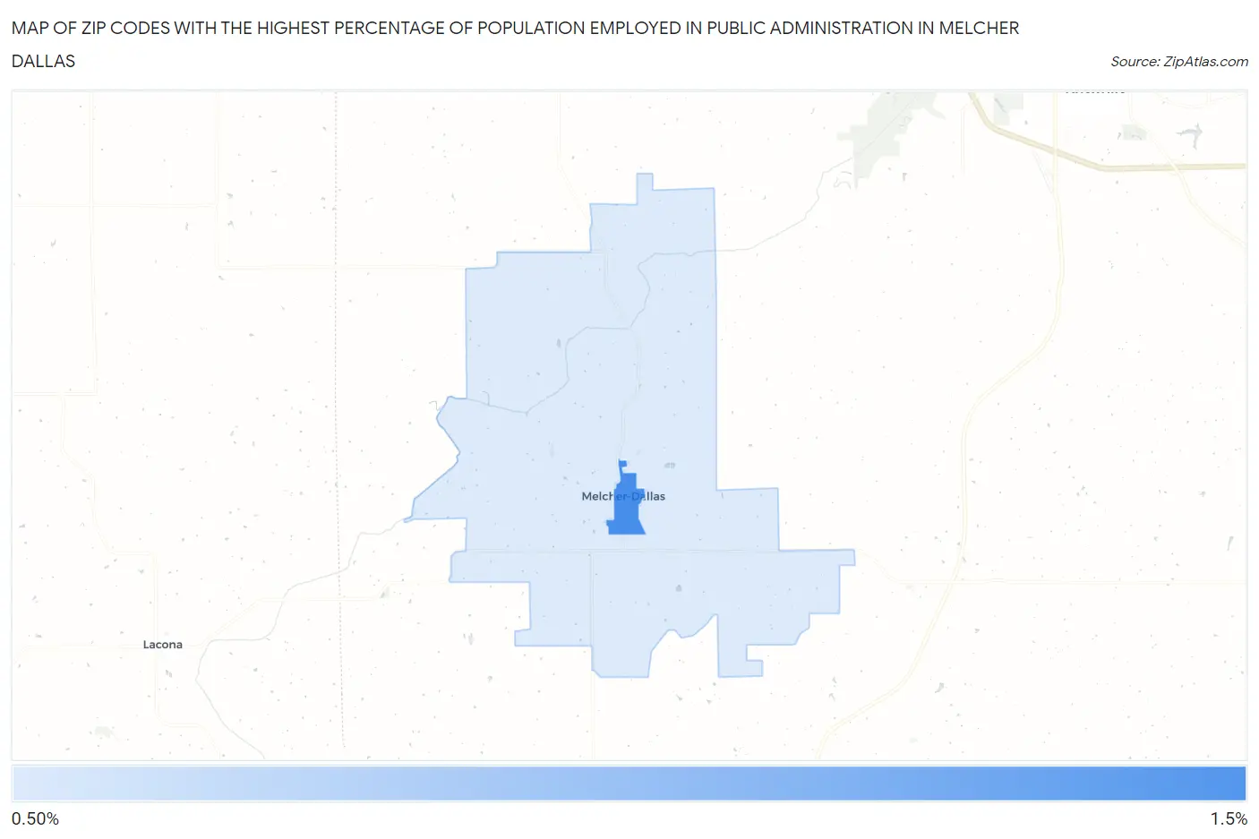 Zip Codes with the Highest Percentage of Population Employed in Public Administration in Melcher Dallas Map
