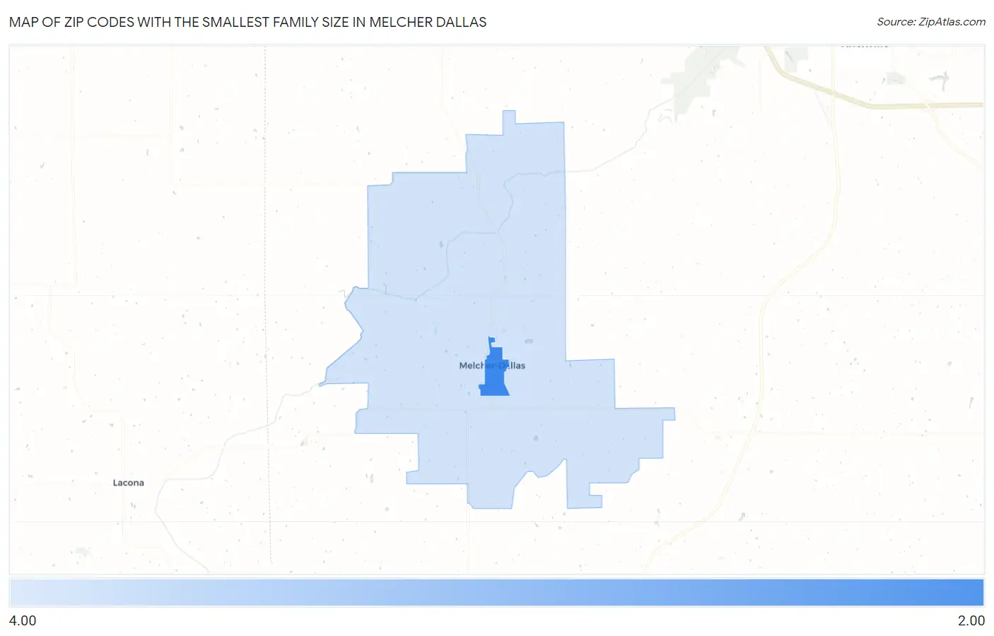 Zip Codes with the Smallest Family Size in Melcher Dallas Map