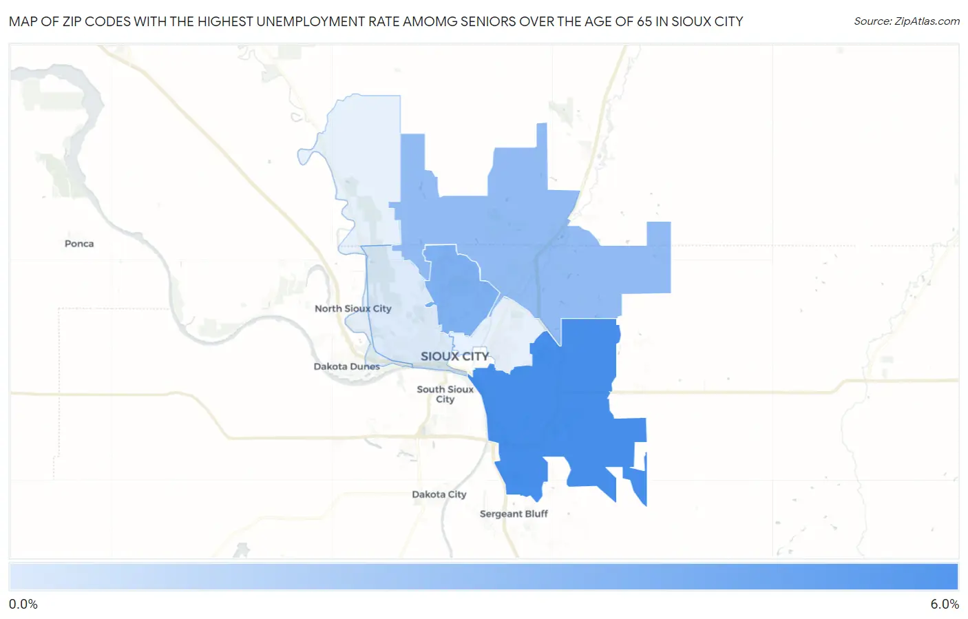 Zip Codes with the Highest Unemployment Rate Amomg Seniors Over the Age of 65 in Sioux City Map
