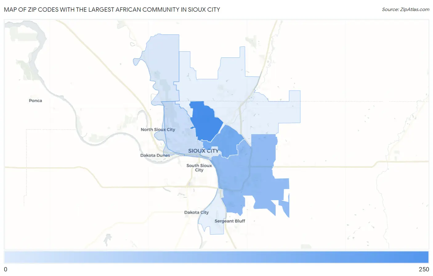 Zip Codes with the Largest African Community in Sioux City Map