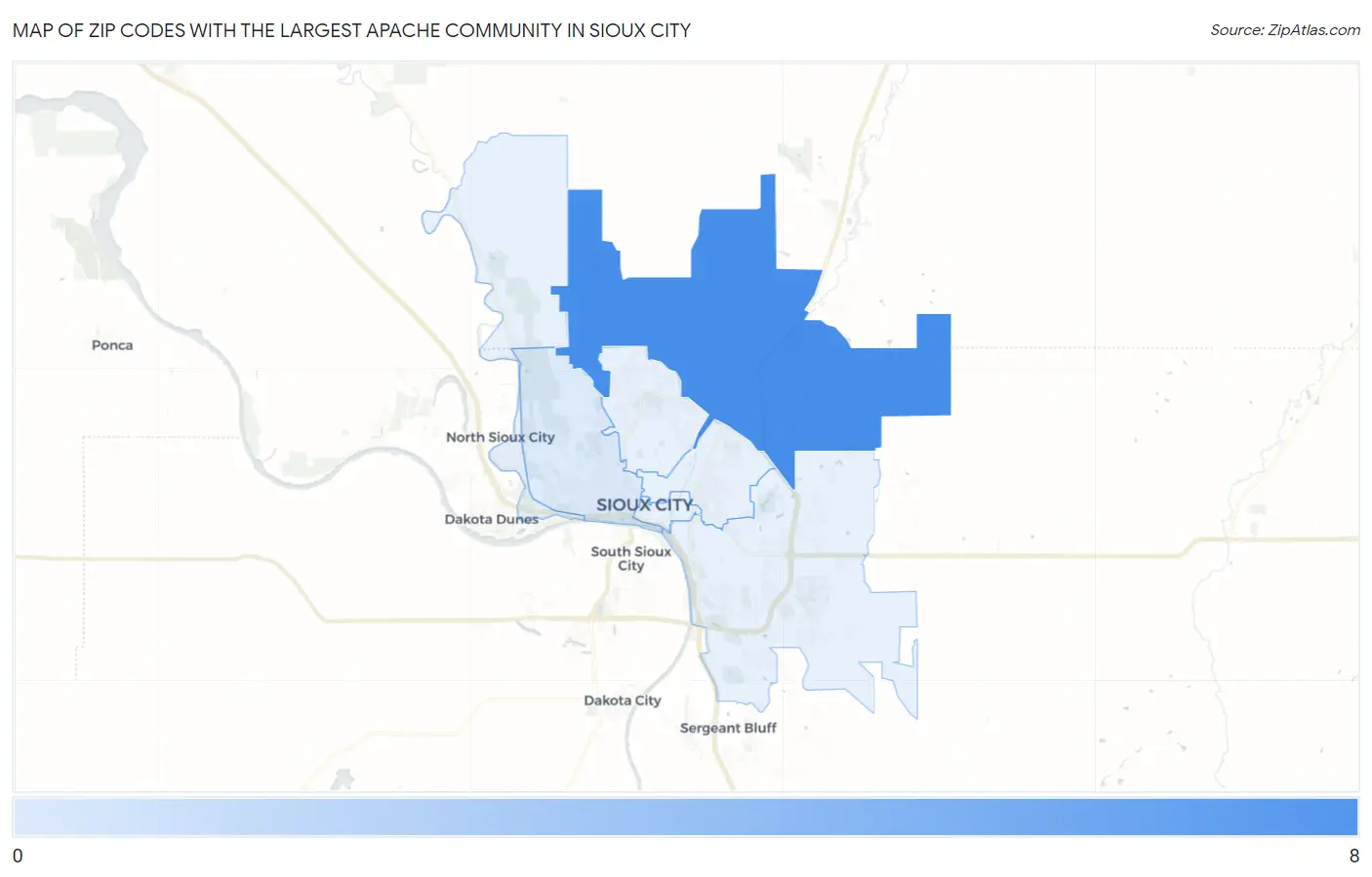 Zip Codes with the Largest Apache Community in Sioux City Map