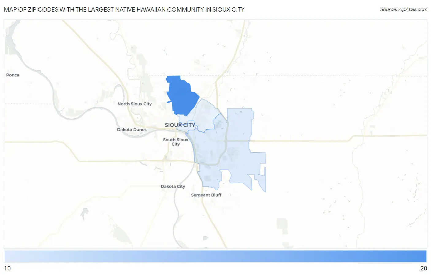 Zip Codes with the Largest Native Hawaiian Community in Sioux City Map