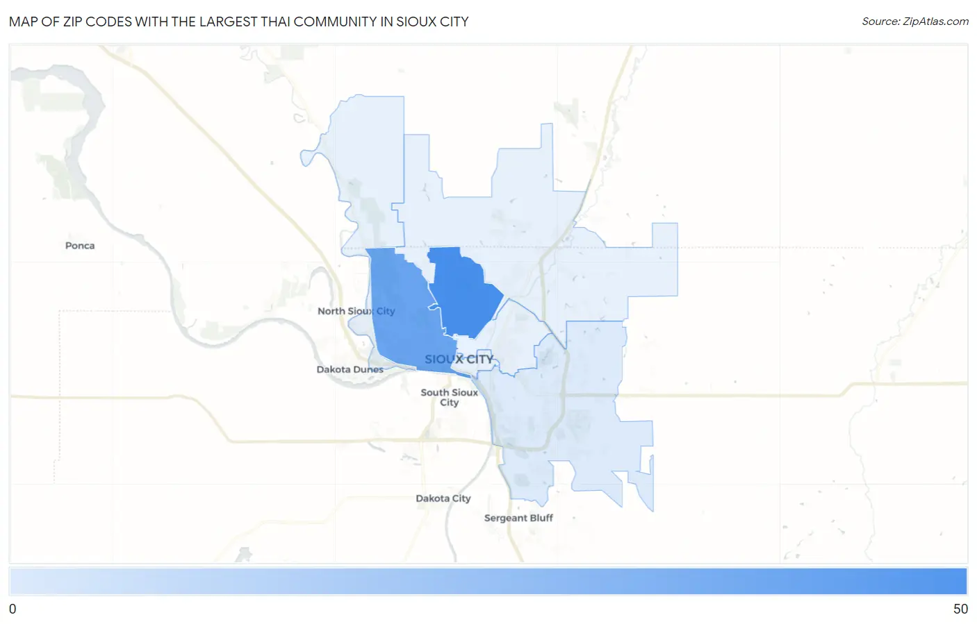 Zip Codes with the Largest Thai Community in Sioux City Map
