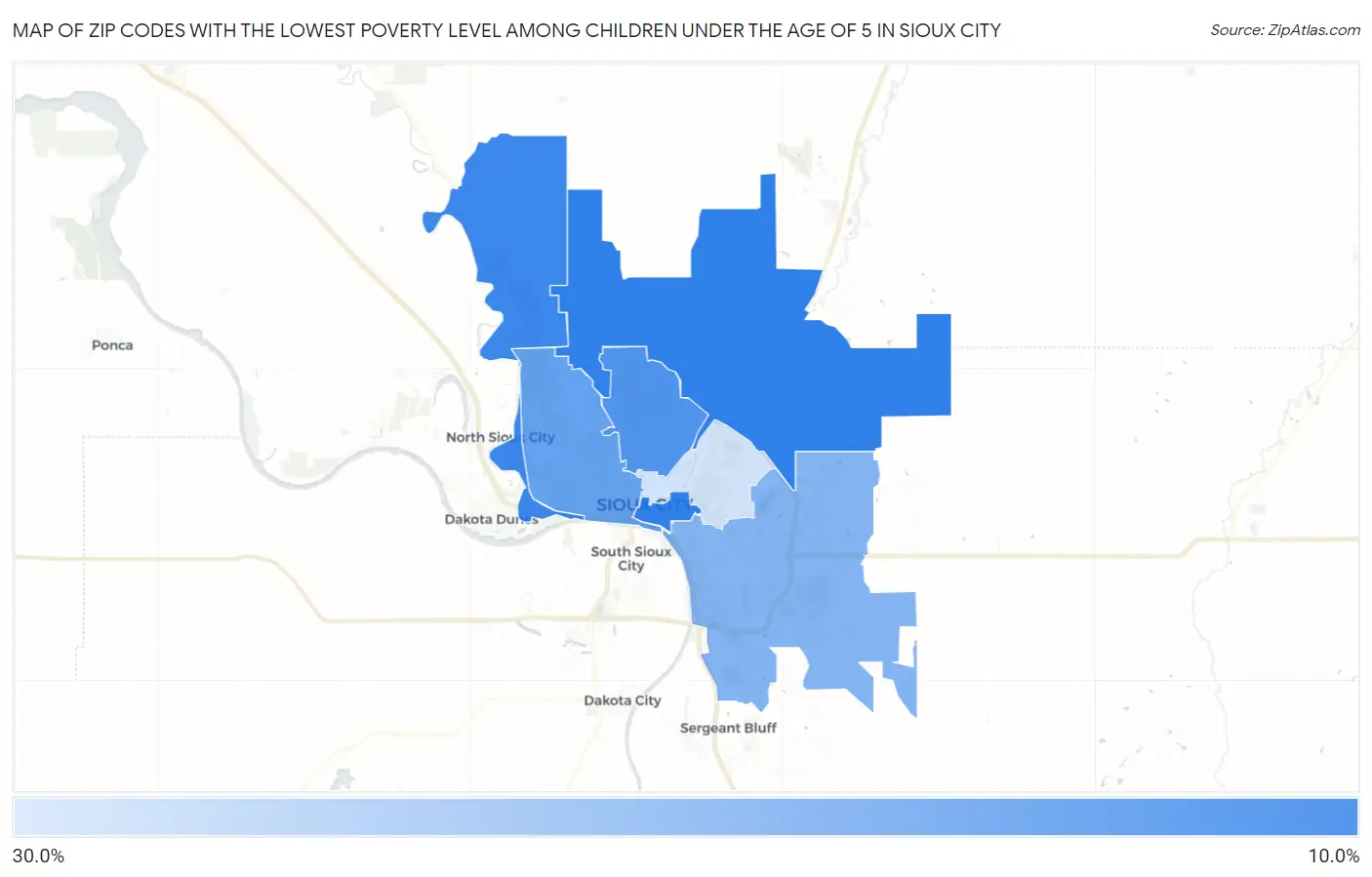 Zip Codes with the Lowest Poverty Level Among Children Under the Age of 5 in Sioux City Map