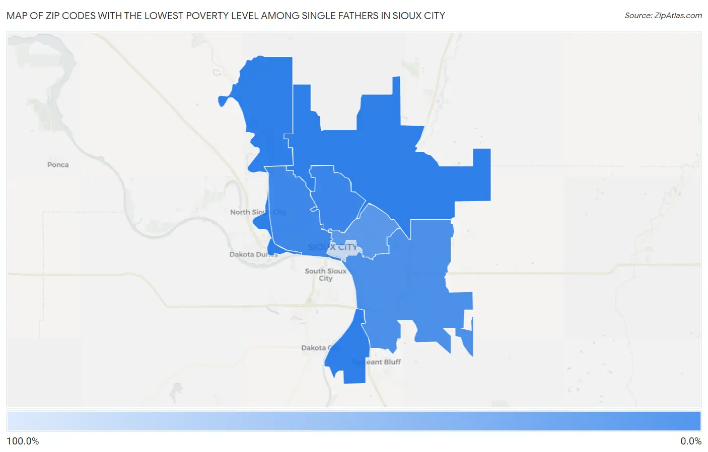 Zip Codes with the Lowest Poverty Level Among Single Fathers in Sioux City Map
