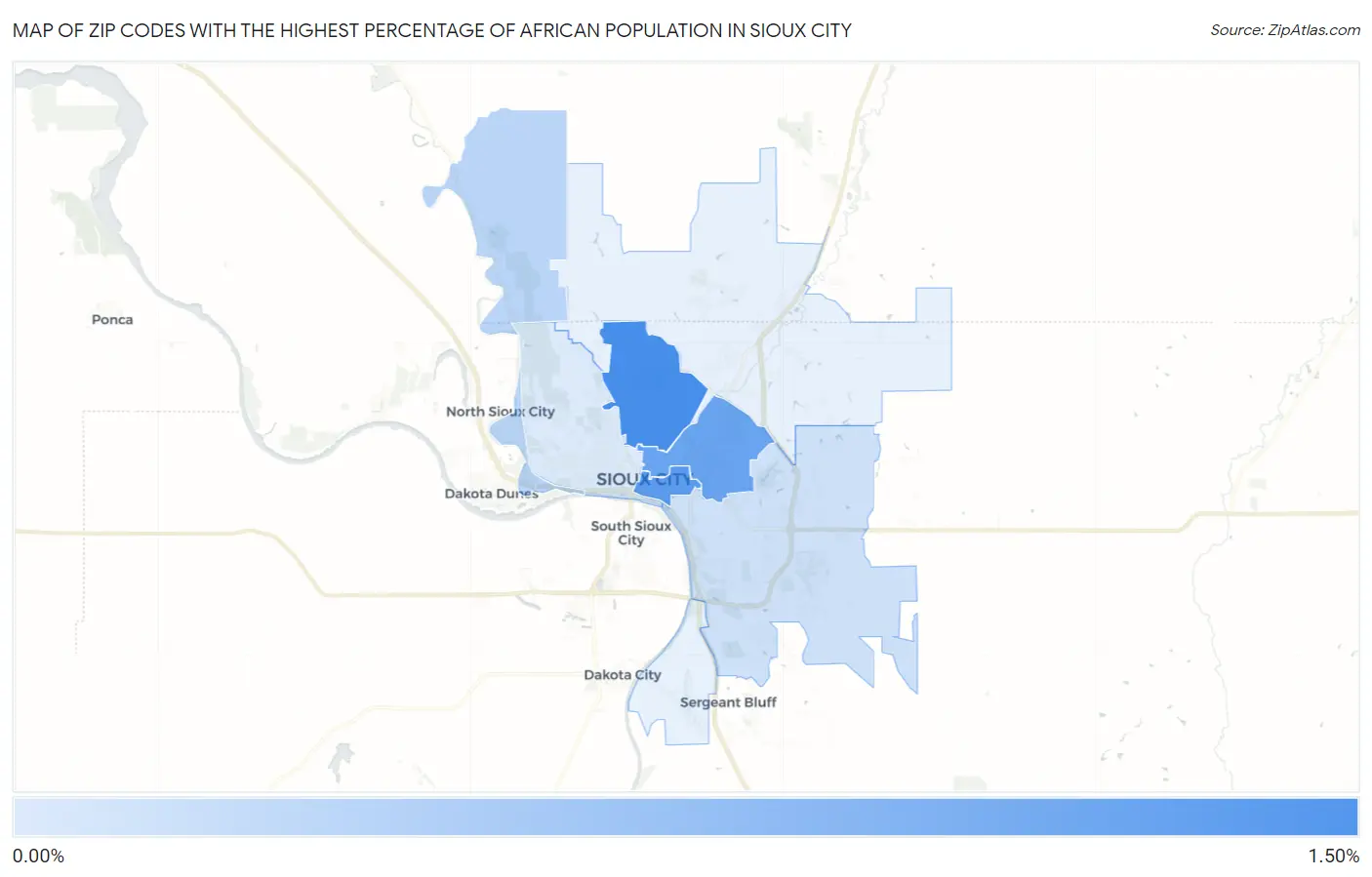 Zip Codes with the Highest Percentage of African Population in Sioux City Map