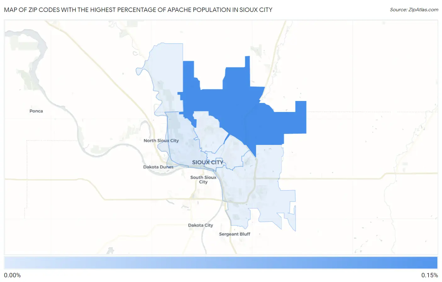 Zip Codes with the Highest Percentage of Apache Population in Sioux City Map