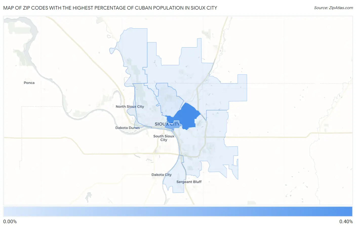 Zip Codes with the Highest Percentage of Cuban Population in Sioux City Map
