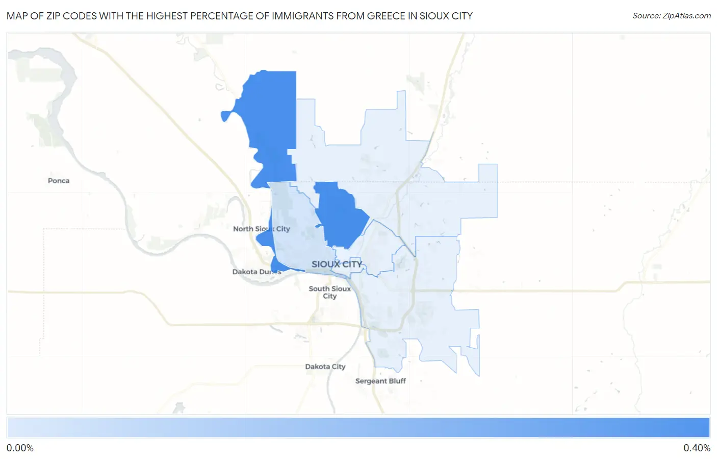 Zip Codes with the Highest Percentage of Immigrants from Greece in Sioux City Map
