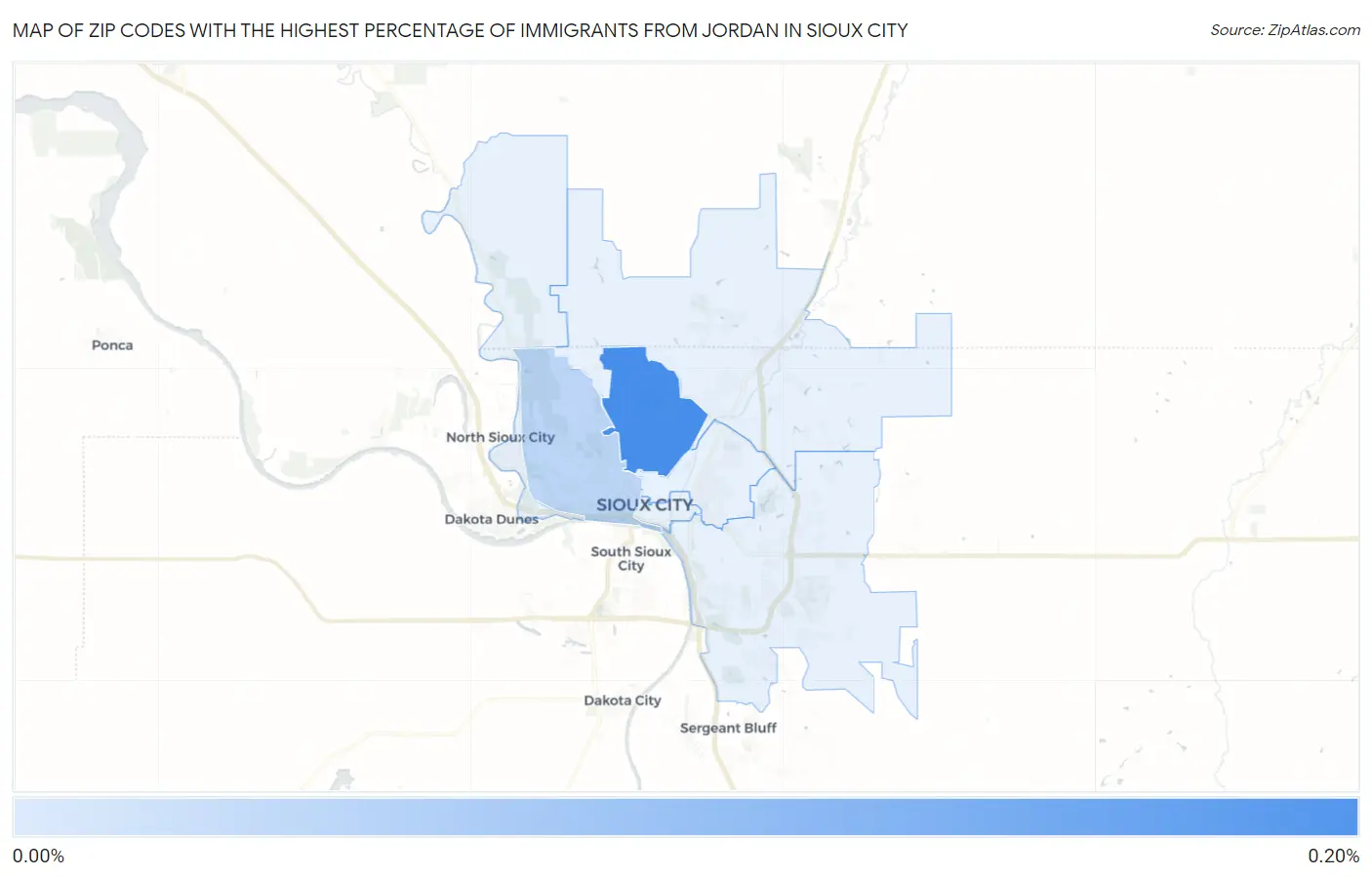Zip Codes with the Highest Percentage of Immigrants from Jordan in Sioux City Map