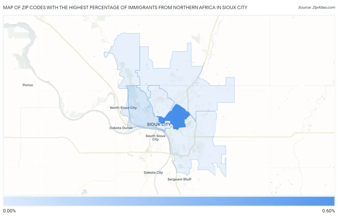 Zip Codes with the Highest Percentage of Immigrants from Northern Africa in Sioux City Map