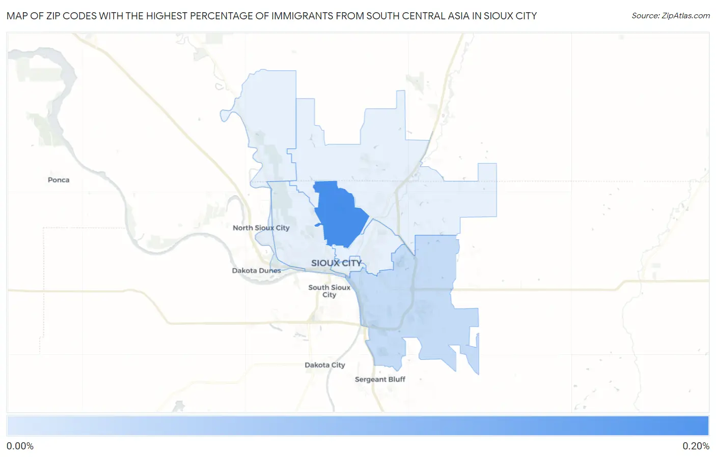 Zip Codes with the Highest Percentage of Immigrants from South Central Asia in Sioux City Map