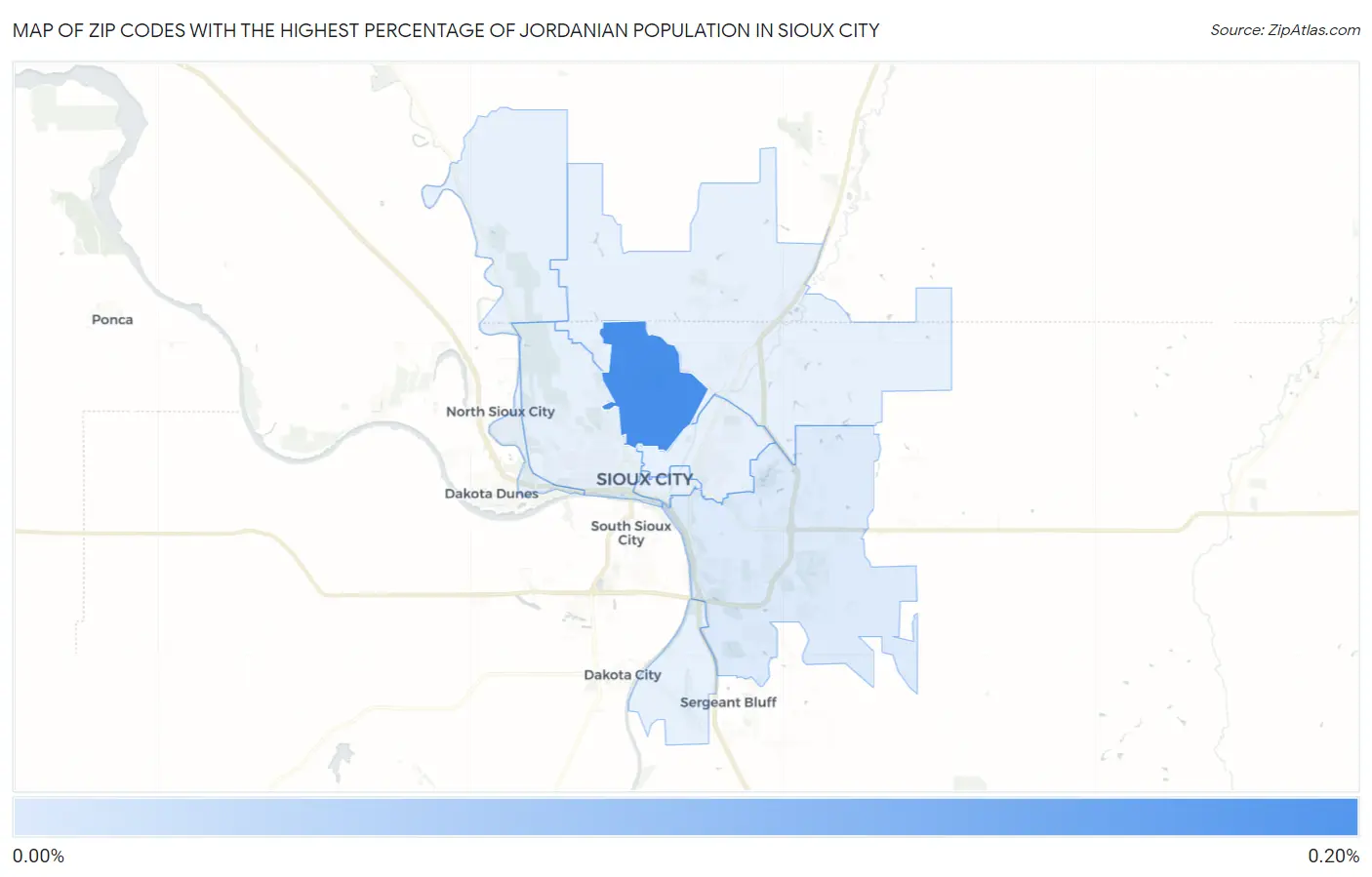 Zip Codes with the Highest Percentage of Jordanian Population in Sioux City Map