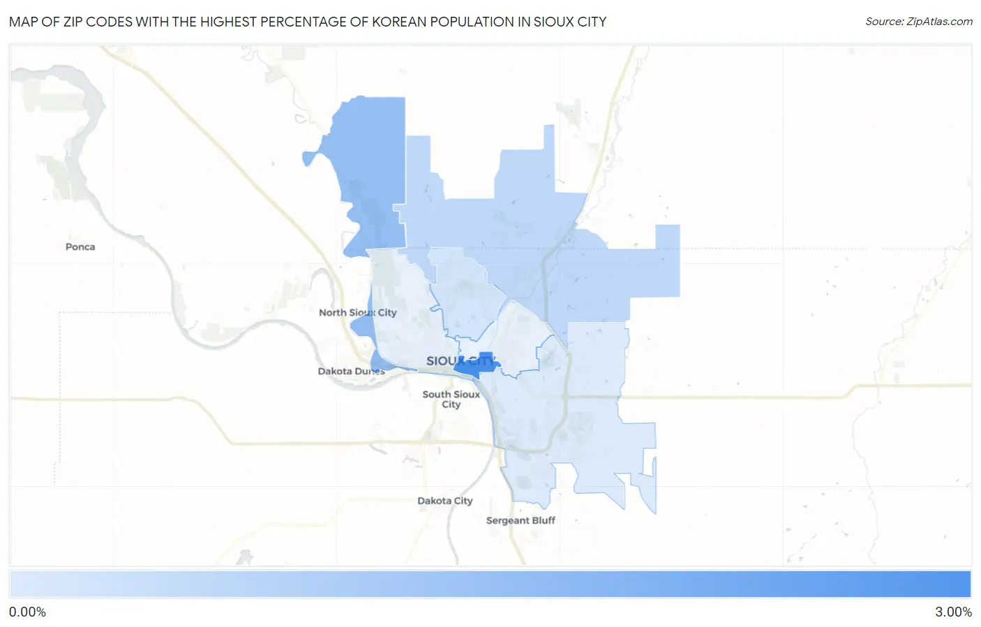 Zip Codes with the Highest Percentage of Korean Population in Sioux City Map