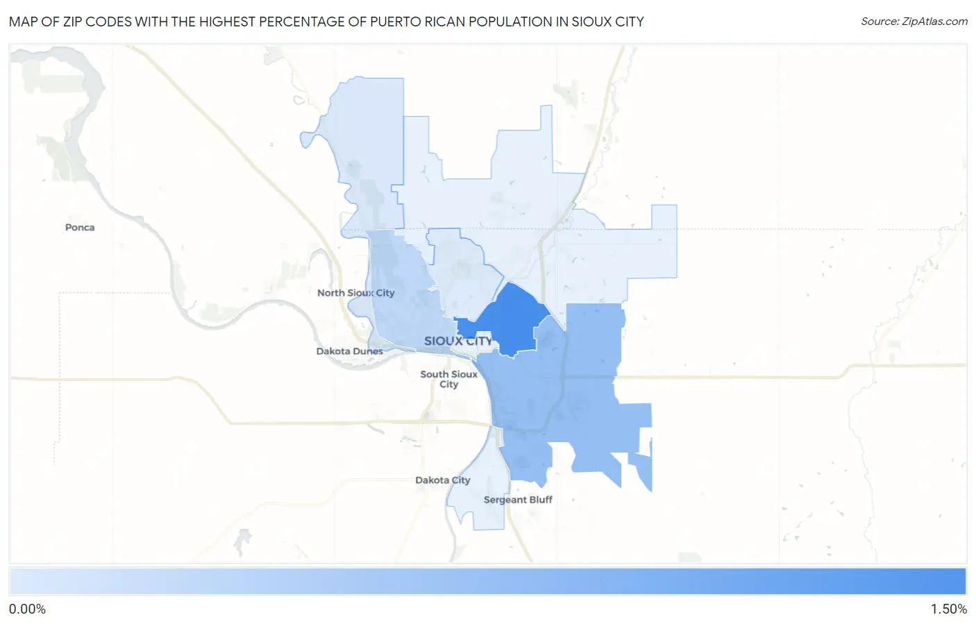 Zip Codes with the Highest Percentage of Puerto Rican Population in Sioux City Map