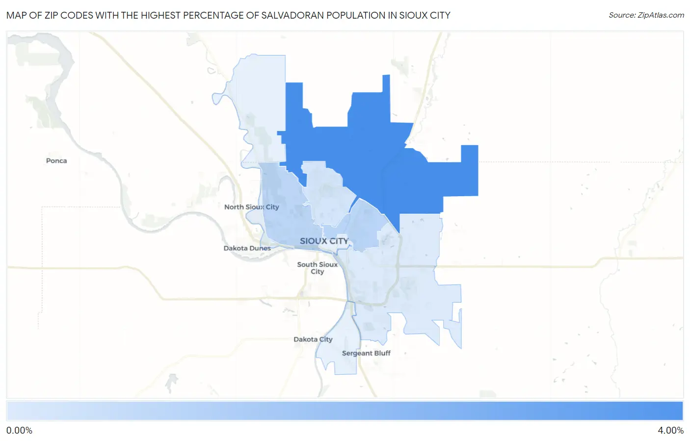 Zip Codes with the Highest Percentage of Salvadoran Population in Sioux City Map