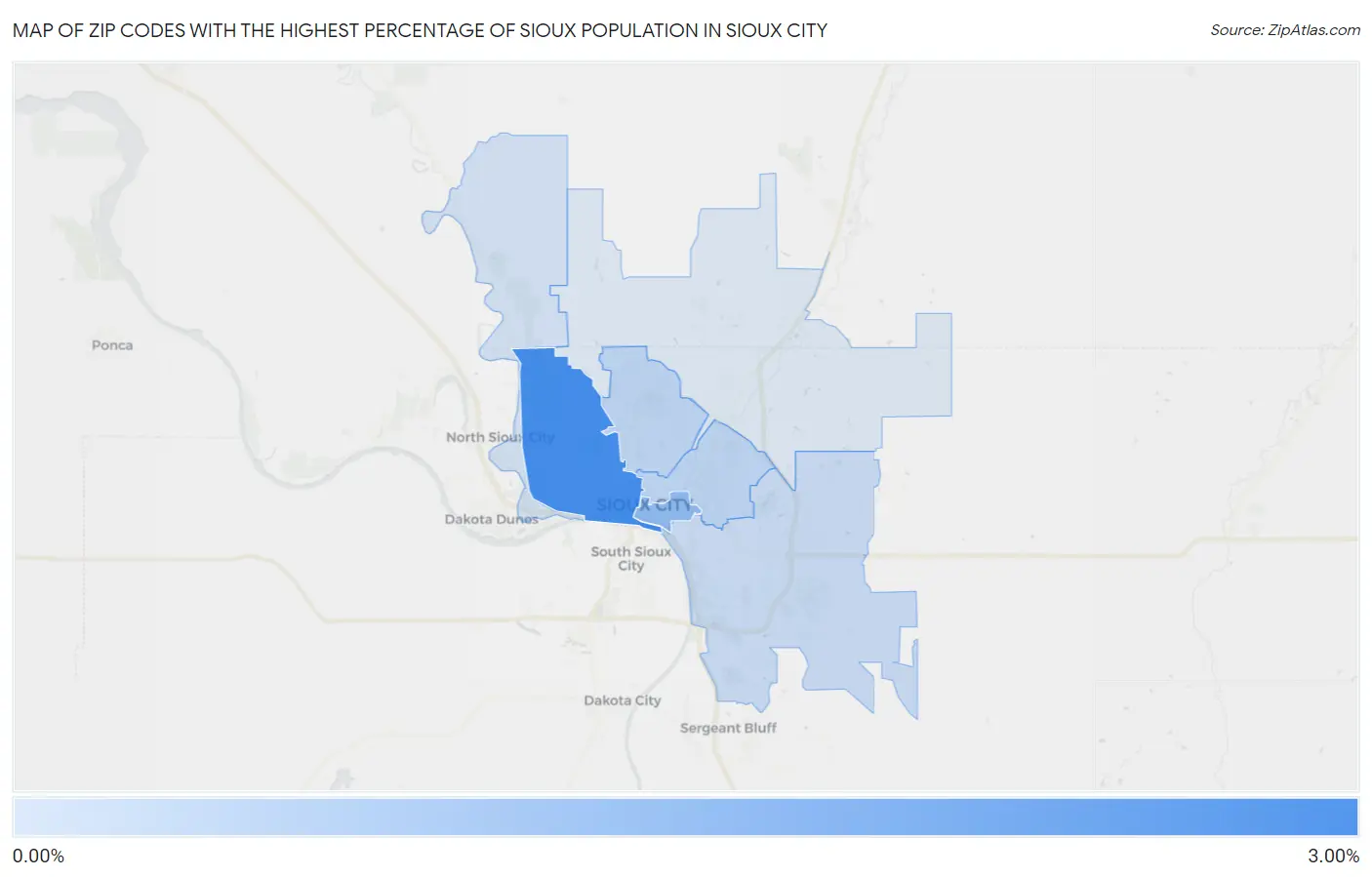 Zip Codes with the Highest Percentage of Sioux Population in Sioux City Map