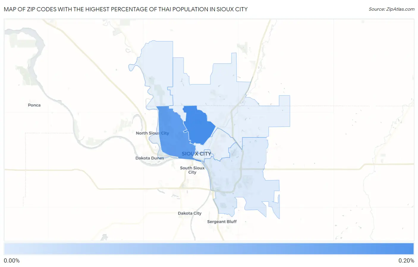 Zip Codes with the Highest Percentage of Thai Population in Sioux City Map