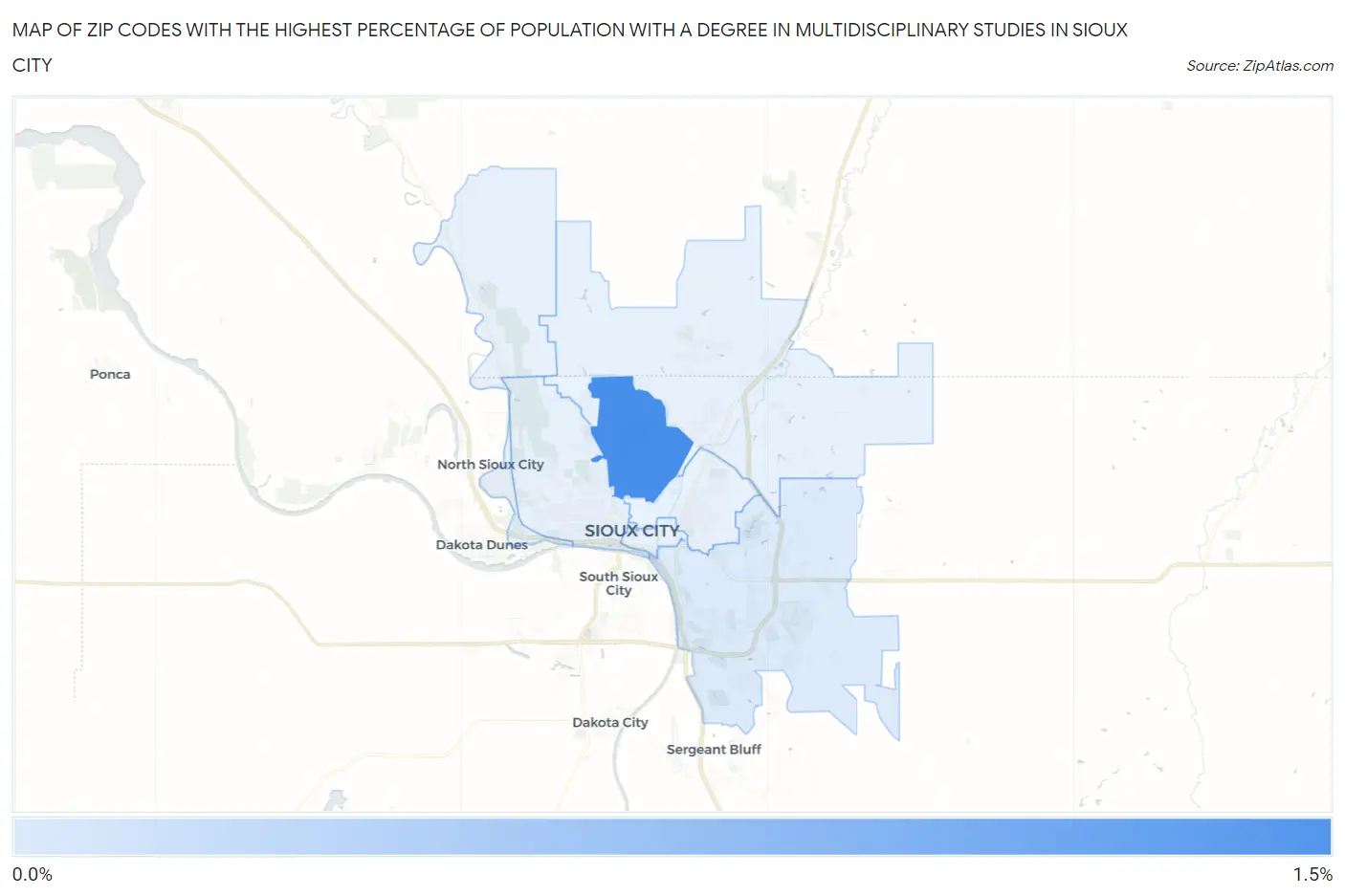 Zip Codes with the Highest Percentage of Population with a Degree in Multidisciplinary Studies in Sioux City Map