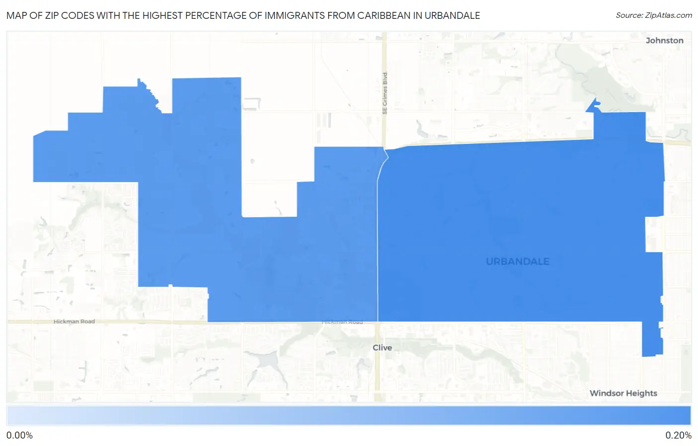Zip Codes with the Highest Percentage of Immigrants from Caribbean in Urbandale Map