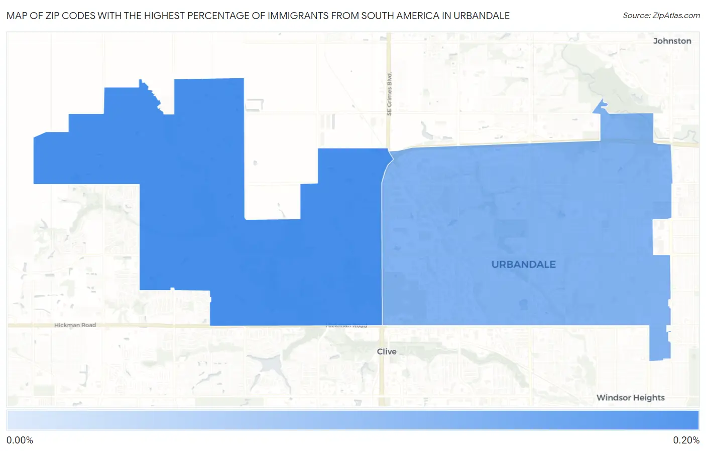 Zip Codes with the Highest Percentage of Immigrants from South America in Urbandale Map