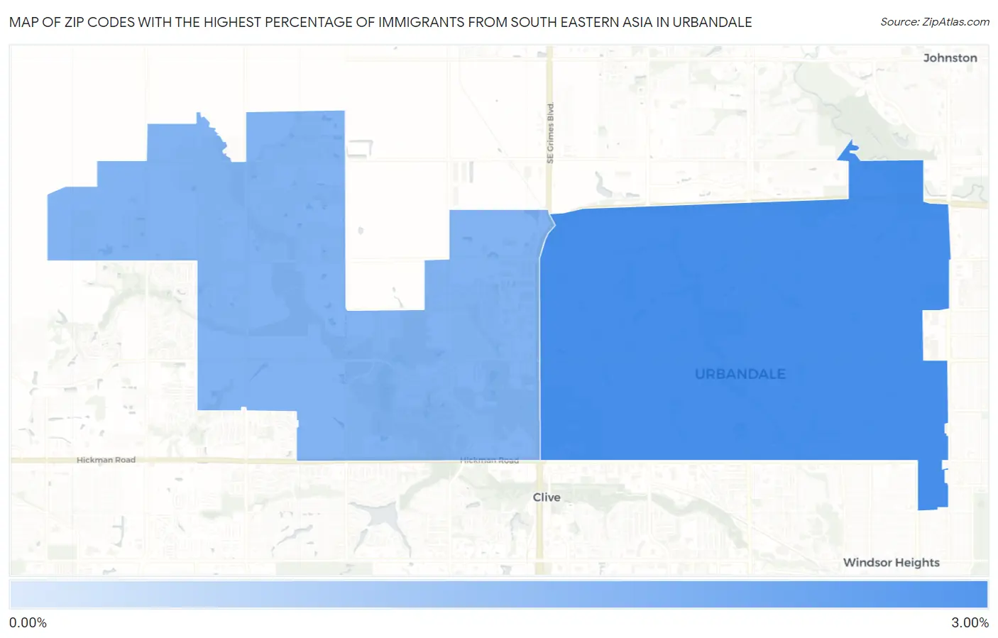 Zip Codes with the Highest Percentage of Immigrants from South Eastern Asia in Urbandale Map