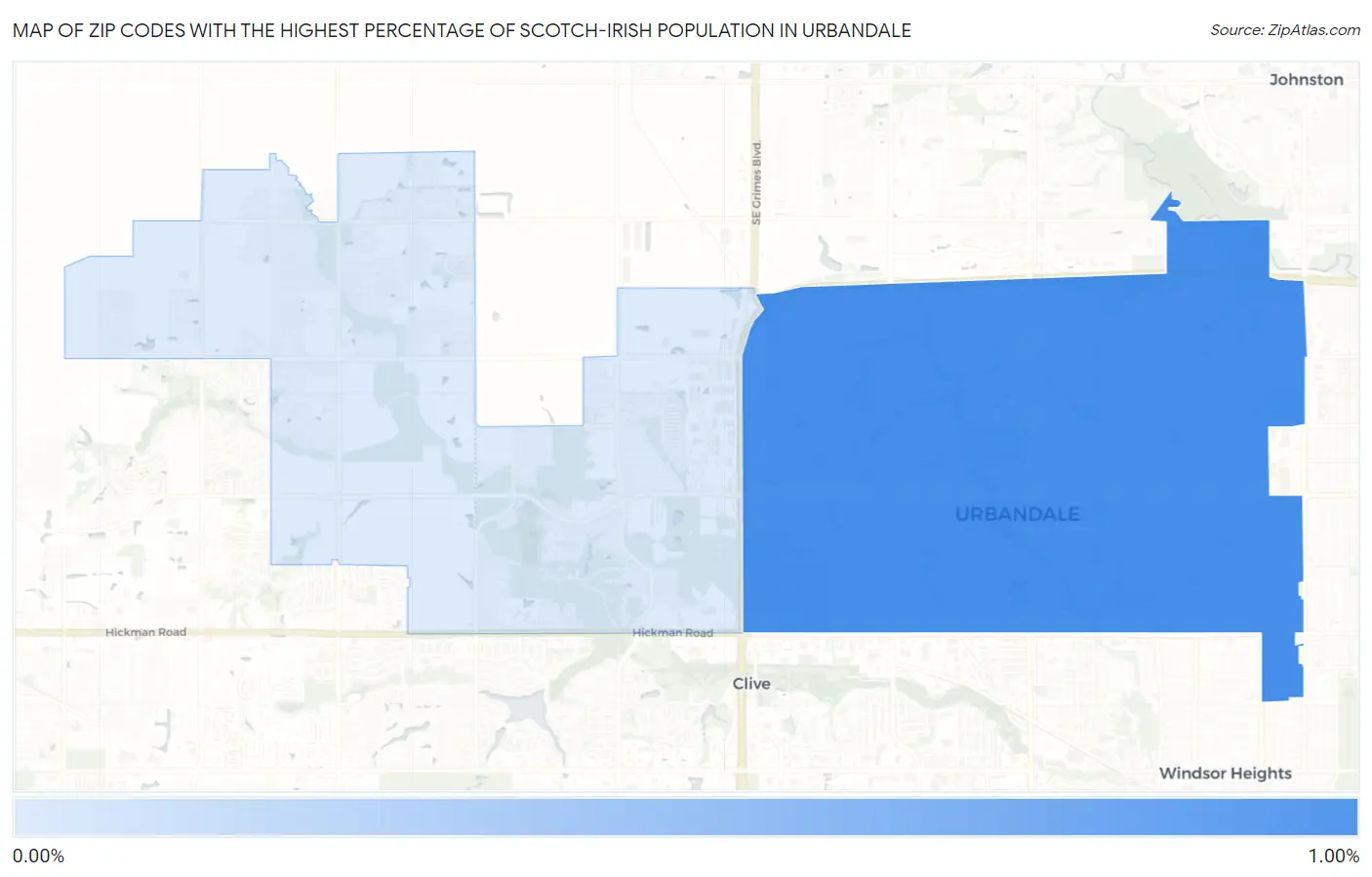 Zip Codes with the Highest Percentage of Scotch-Irish Population in Urbandale Map