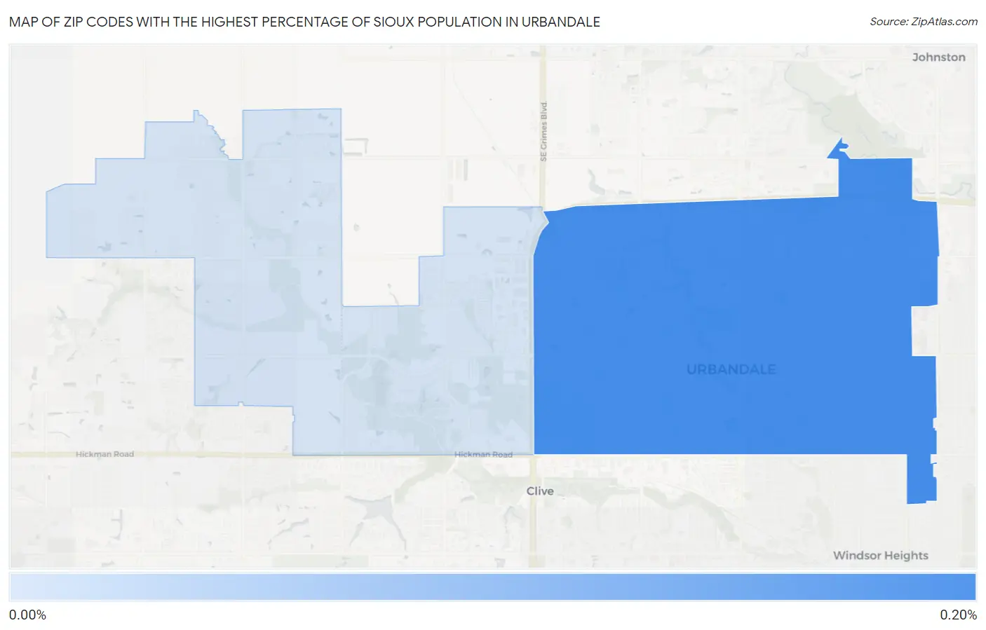 Zip Codes with the Highest Percentage of Sioux Population in Urbandale Map