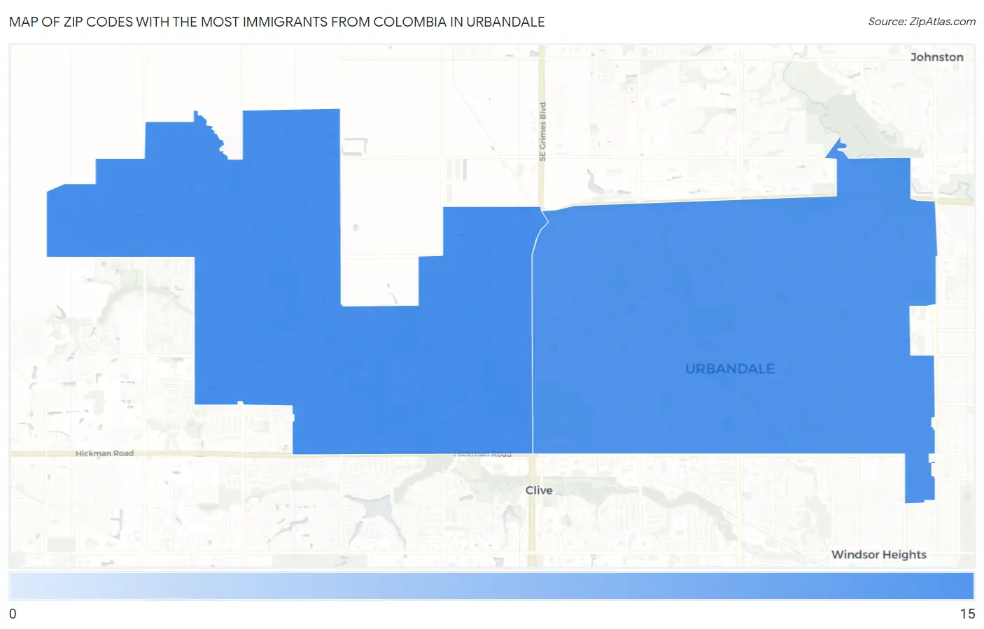 Zip Codes with the Most Immigrants from Colombia in Urbandale Map