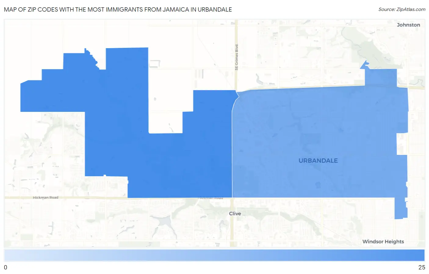 Zip Codes with the Most Immigrants from Jamaica in Urbandale Map