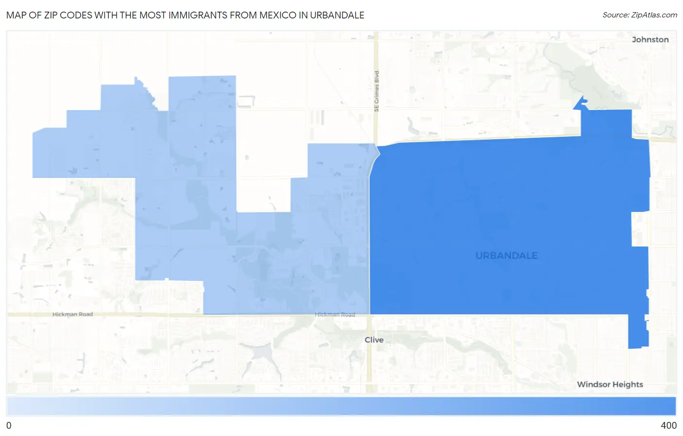 Zip Codes with the Most Immigrants from Mexico in Urbandale Map
