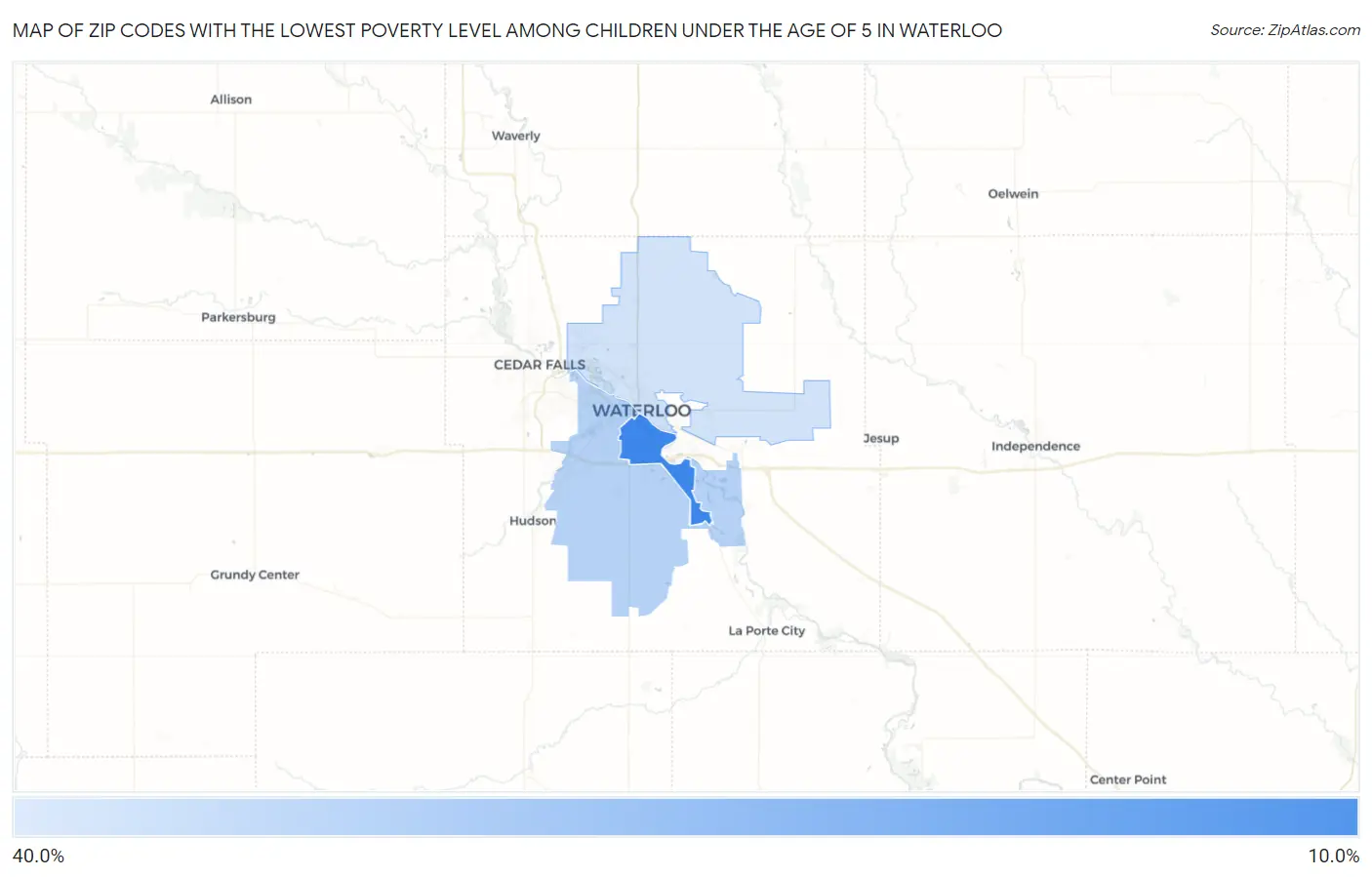 Zip Codes with the Lowest Poverty Level Among Children Under the Age of 5 in Waterloo Map