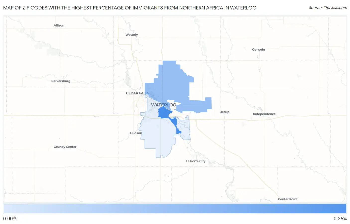Zip Codes with the Highest Percentage of Immigrants from Northern Africa in Waterloo Map
