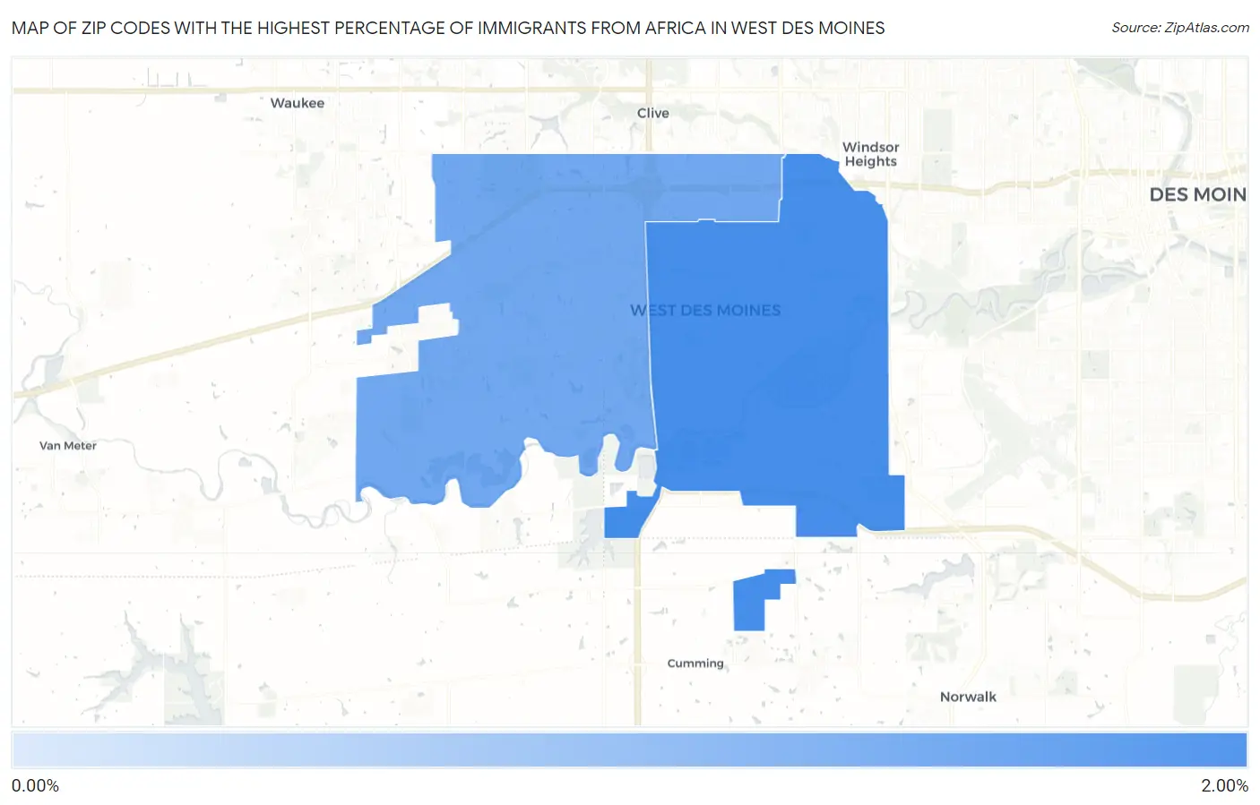 Zip Codes with the Highest Percentage of Immigrants from Africa in West Des Moines Map