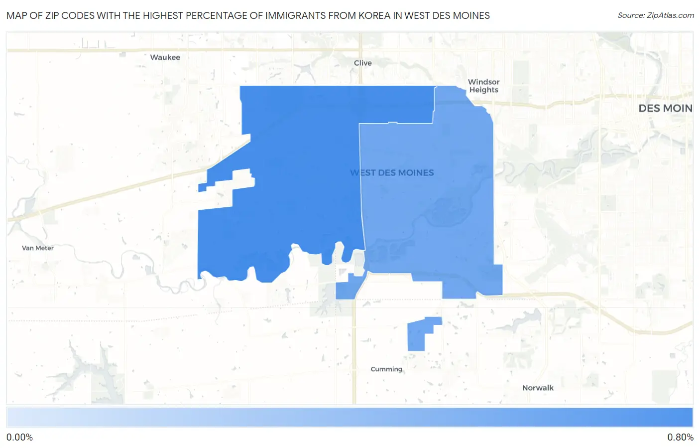 Zip Codes with the Highest Percentage of Immigrants from Korea in West Des Moines Map